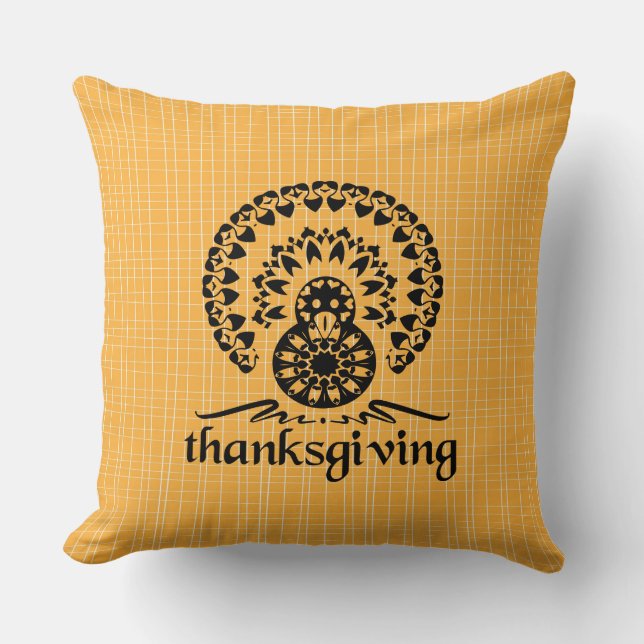 Coussin Thanksgiving Mandala Turkey Boho Folk Art (Recto)
