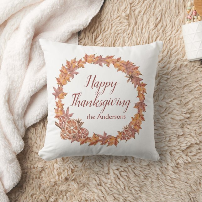 Coussin Thanksgiving personnalisé | Feuilles de chute d'aq (Couverture)