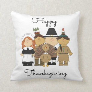 Coussin Thanksgiving Throw Pillow/Pilgriots and Indians