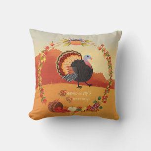 Coussin Thanksgiving Turquie et récolte