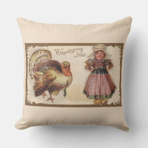 Coussin Thanksgiving vintage, Turquie, Fille Pèlerine