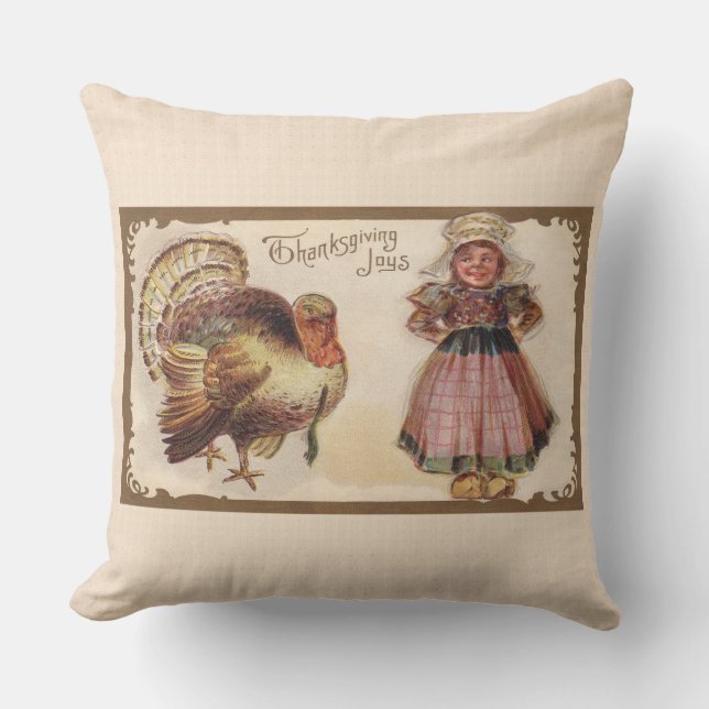 Coussin Thanksgiving vintage, Turquie, Fille Pèlerine (Recto)