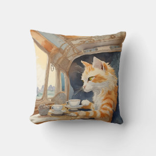 Coussin Thé à boire à la chatte orange