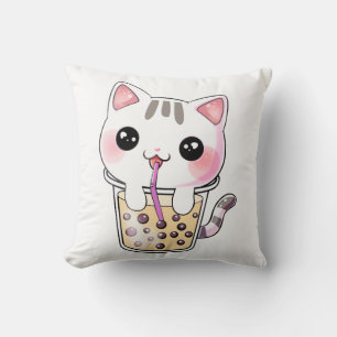 Coussin Thé à bulle de chat Kawaii