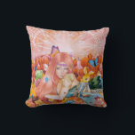 Coussin The Afternoon<br><div class="desc">Everything is pink and warm tones from the background to the young lady hair,  pink sky,  pink tulips,  stufftoys and etc 
Art title: The Afternoon
Medium: Mix Media (watercolor,  acrylic,  and colored pencils on watercolor paper camvas)
Size: 12 x 18 inch
Date: January 19,  2022</div>