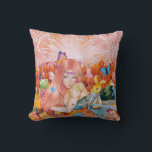 Coussin The Afternoon<br><div class="desc">Everything is pink and warm tones from the background to the young lady hair,  pink sky,  pink tulips,  stufftoys and etc 
Art title: The Afternoon
Medium: Mix Media (watercolor,  acrylic,  and colored pencils on watercolor paper camvas)
Size: 12 x 18 inch
Date: January 19,  2022</div>