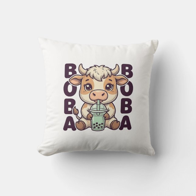 Coussin Thé aux perles de vache mignonne Design de T-Shirt (Recto)