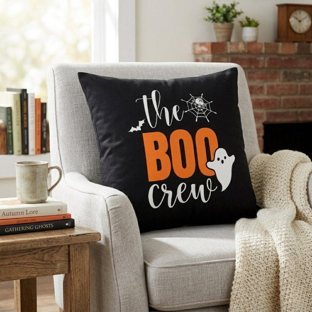 Coussin The Boo Crew Orange et Black Halloween (The Boo Crew Orange and Black Halloween Throw Pillow)