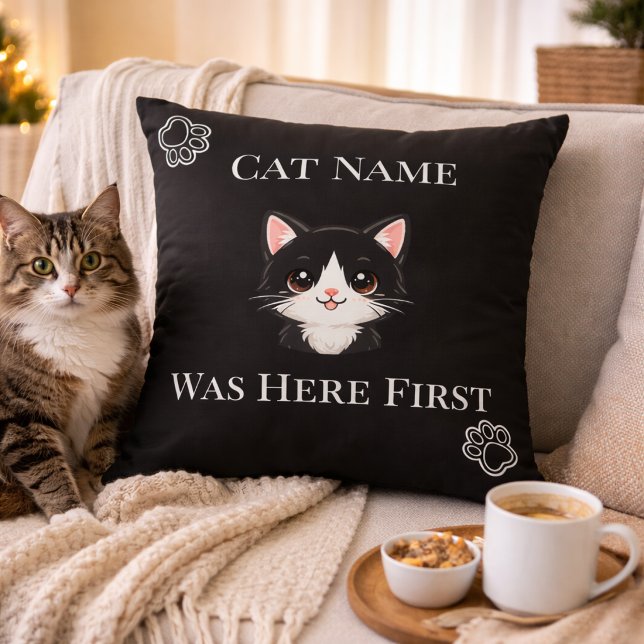 Coussin The Cat Was Here First Name Custom Throw Pillow (Créateur téléchargé)