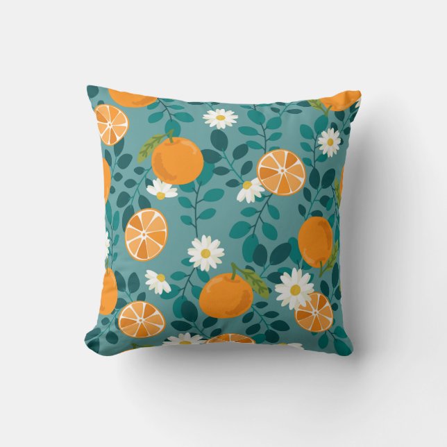 Coussin Thé Motif Fleur Orange & Blanc Botanique MNSRUU (Recto)