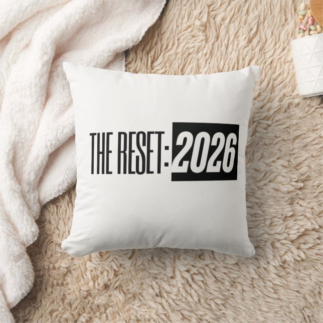 Coussin THE RESET: 2026 Black & White Typography Pillow (Couverture)
