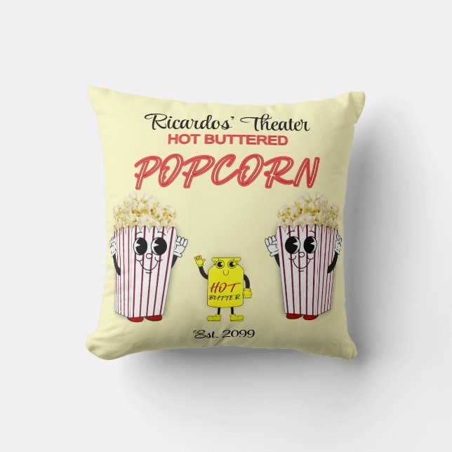 Coussin Théâtre de cinéma familial avec pop-corn à beurre  (Recto)