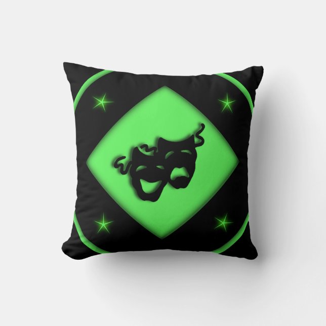 Coussin Théâtre grec Masques noir n Chartreuse (Recto)