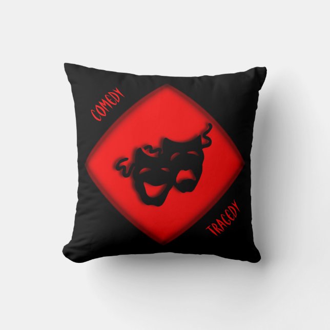 Coussin Théâtre Happy Triste Masques Grecs Rouge Jeu Oreil (Recto)