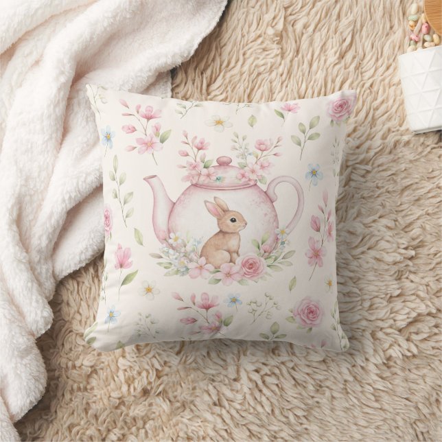 Coussin Théière Lapin Fantaisiste Floral Pâques (Couverture)