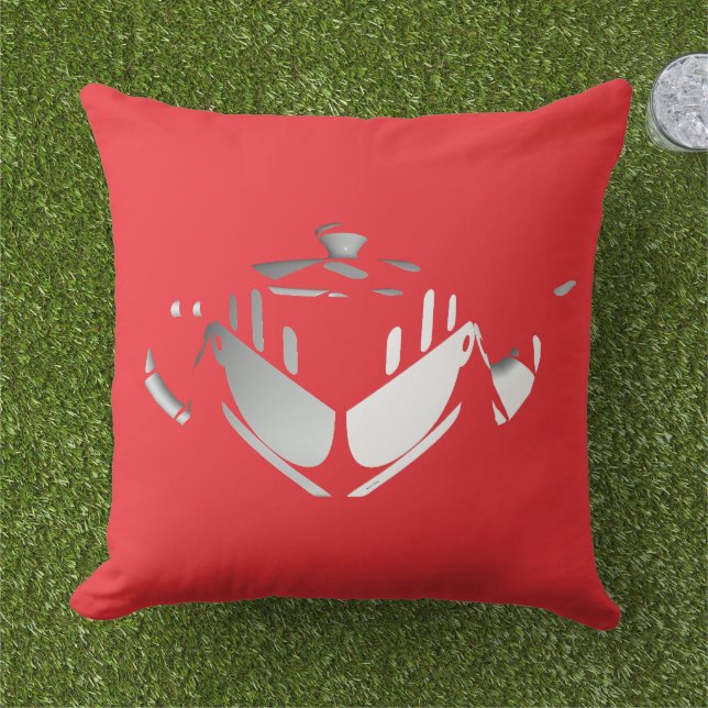 Coussin Théière + Tasses à thé Rouges (Herbe)