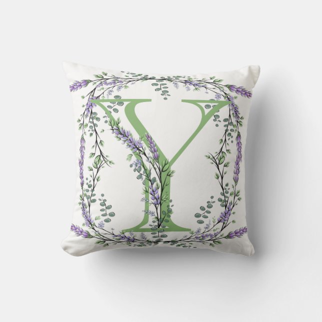 Coussin Thème botanique Monogramme Y Lavande Eucalyptus  (Recto)