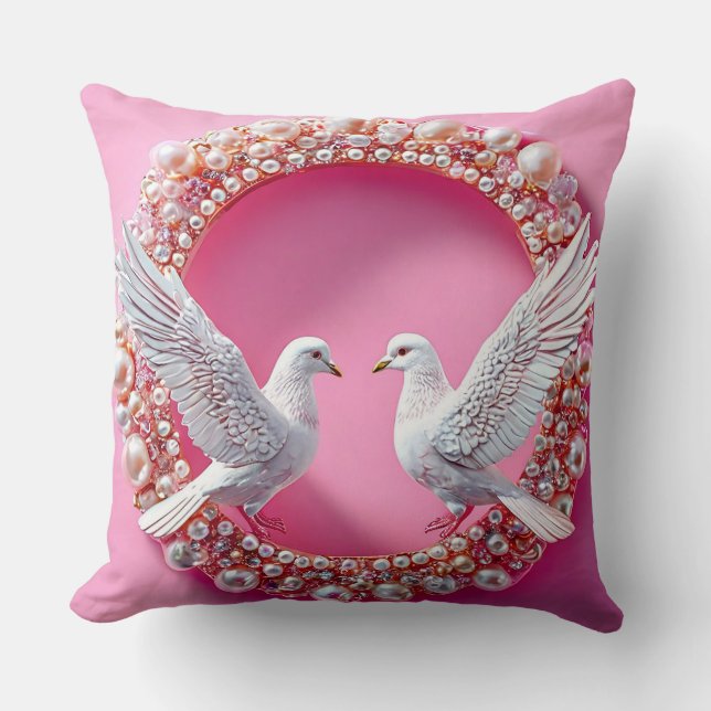 Coussin Thème d'amour romantique de colombes de mariage (Recto)