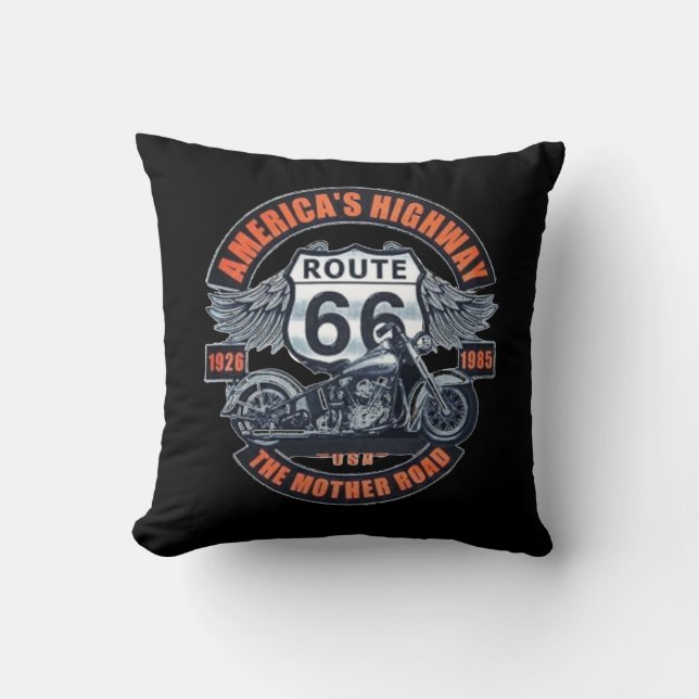 Coussin Thème de base foncé Route 66 Motos (Recto)