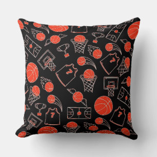 Coussin Thème de basket-ball noir et orange