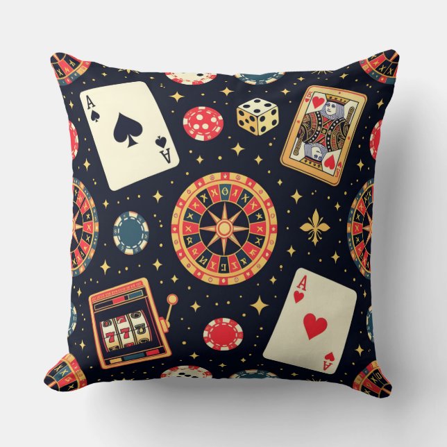 Coussin Thème de motif de casino sur fond noir (Recto)