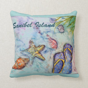 Coussin Thème de plage d'aquarelle de la Floride d'île d