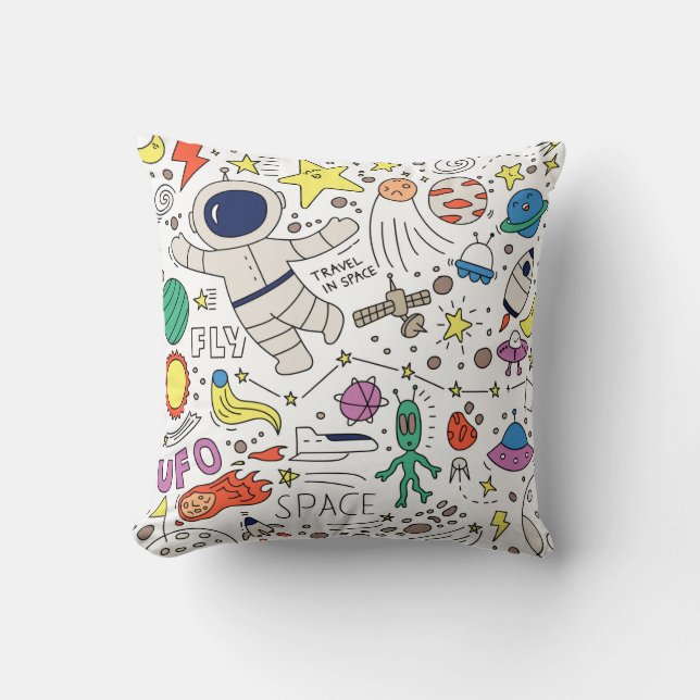 Coussin Thème Espace dans l'illustration style doodé (Recto)