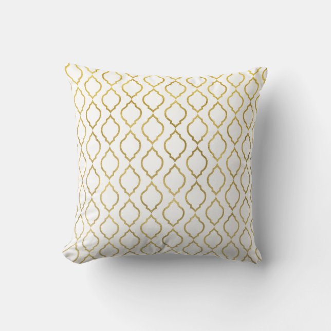 Coussin Thème indien glam arabian marocain blanc et or (Recto)