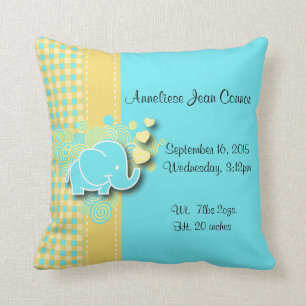 Coussin Thème jaune et bleu de crèche d'éléphant de bébé