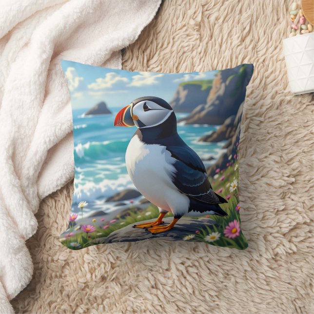 Coussin Thème Macareux mignon sur le rivage   (Couverture)