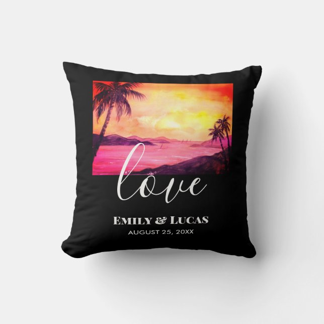 Coussin Thème mariage Plage tropicale Coucher de soleil Co (Recto)