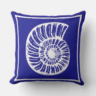 Coussin Thème nautique Beau coquillage bleu et blanc