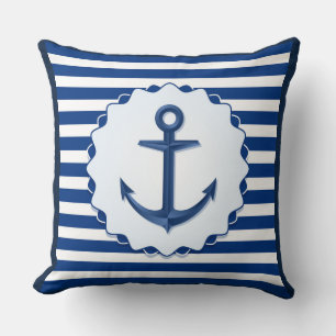 Coussin Thème nautique Bleu Blanc Ancre Bande marine