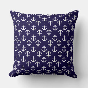 Coussin Thème Nautique Motif Ancre Bleu Marine