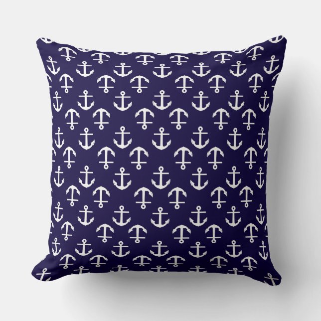 Coussin Thème Nautique Motif Ancre Bleu Marine (Recto)