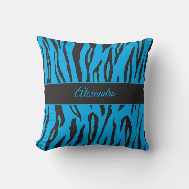 Coussin thème safari imprimé animal bleu et noir (Recto)