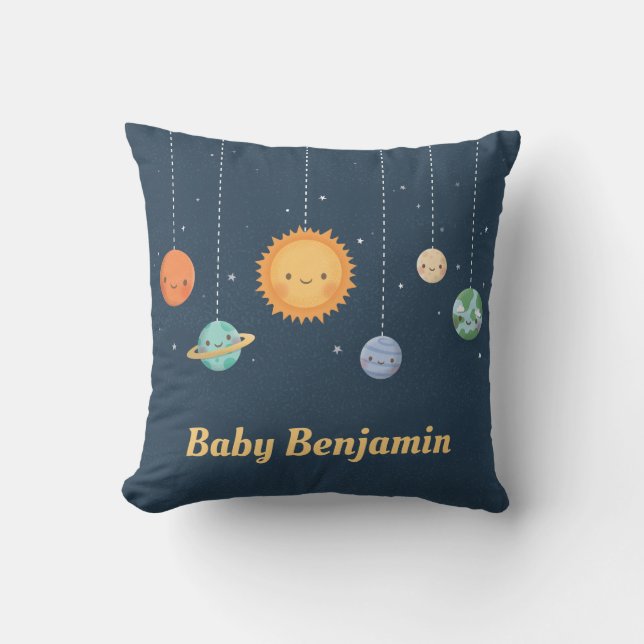 Coussin Thème spatial Soleil et Planètes Mignon pour la nu (Recto)
