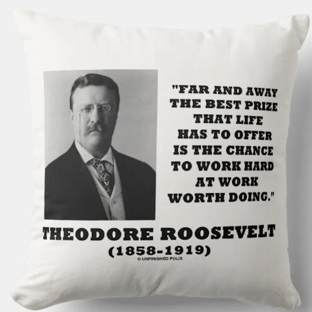 Coussin Theodore Roosevelt Meilleur Prix La Vie Offre Du T (Throw pillow featuring inspirational words of wisdom on work by US President Theodore Roosevelt)