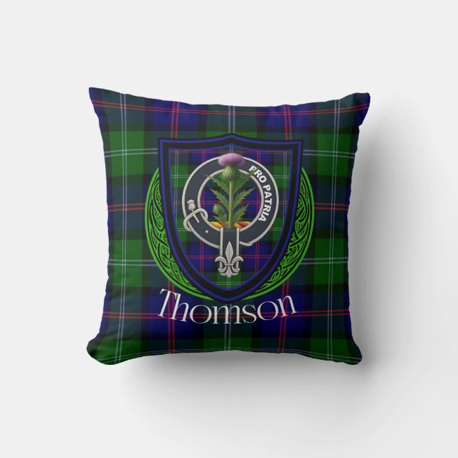 Coussin Thomson Scottish Clan Tartan & Crest (Recto)