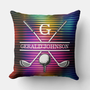 Coussin Thro de conception monogramme de golf couleur méta