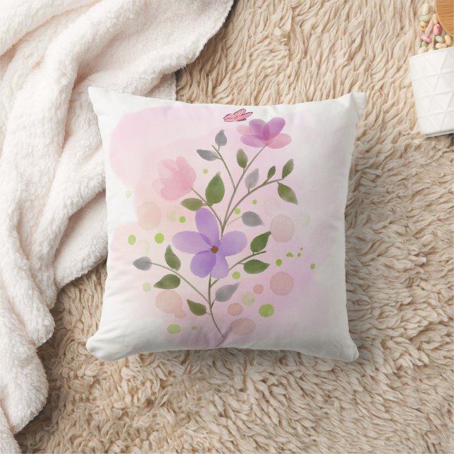 Coussin Throw Pillow 16" x 16"Soft Watercolor Illustration (Couverture)