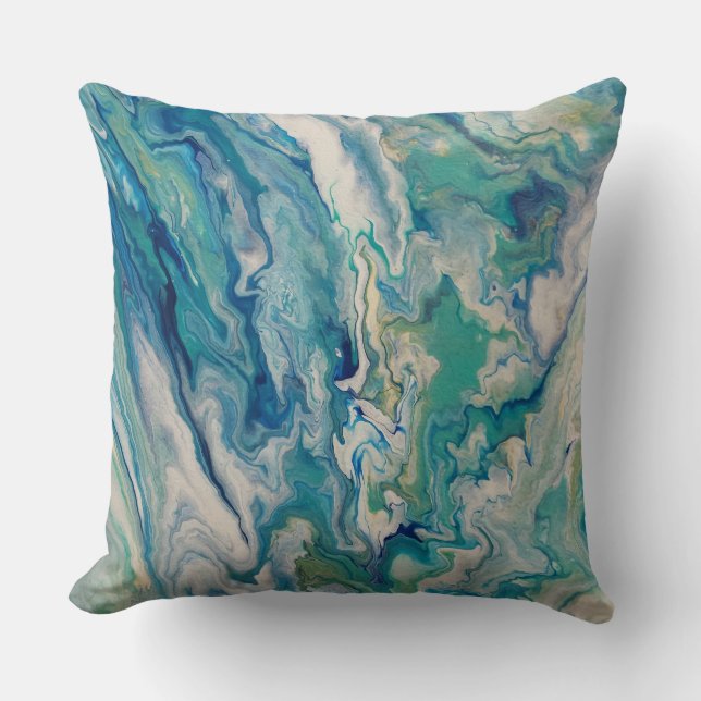 Coussin Throw pillow - blue, aqua, yellow abstract (Recto)