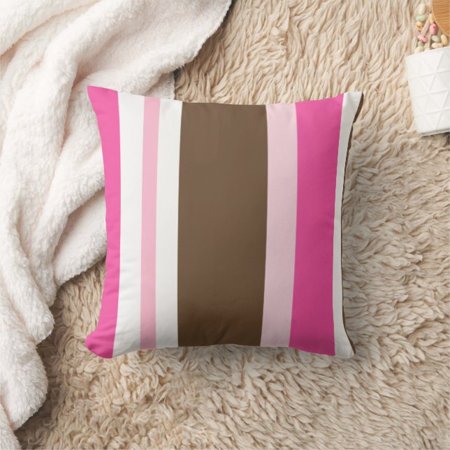 Coussin Throw Pillow Brown & Pink Stripe (Couverture)
