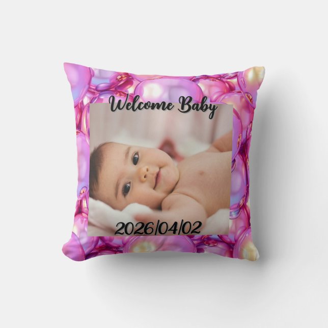 Coussin Throw Pillow Custom Welcome Baby Photo (Recto)