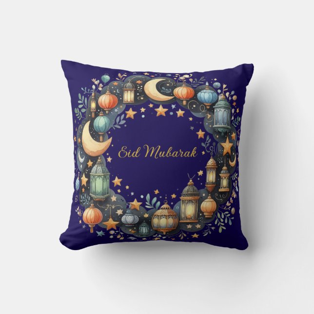 Coussin Throw Pillow-Eid Mubarak Wreath Accent Pillow (Recto)