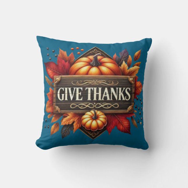 Coussin Throw Pillow give thanks pumpkin  (Recto)