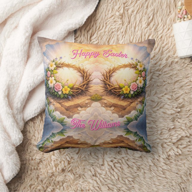 Coussin   Throw Pillow He Is Risen Religious Floral Crown (Couverture)
