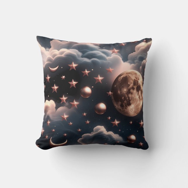 Coussin Throw Pillow – Luxury Rose Gold Celestial Moon (Recto)