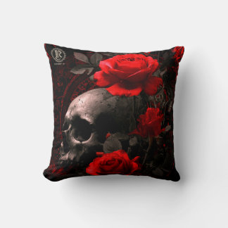 Coussin Throw Pillow Rebellion 78 Skull and roses