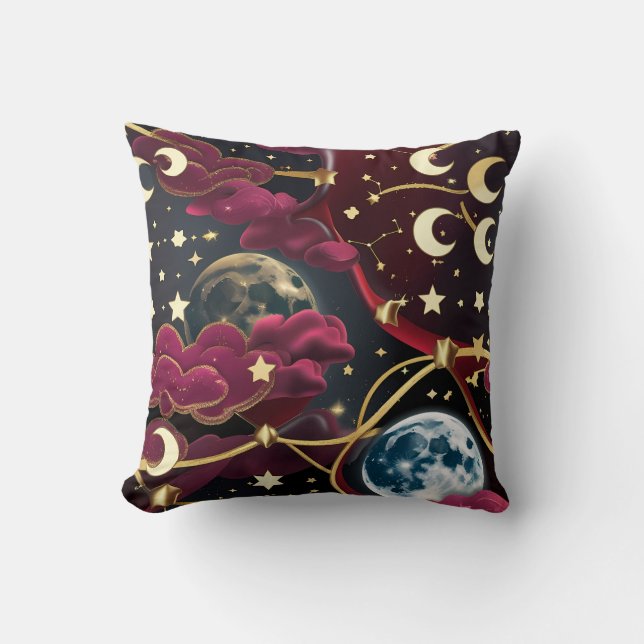 Coussin Throw Pillow – Red Celestial Moon Design (Recto)